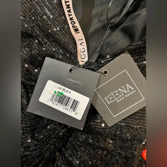 Ieena for Mac Duggal Black Sequin Knotted Long Sleeve Midi Dress Size 6 NWT - Picture 6 of 12